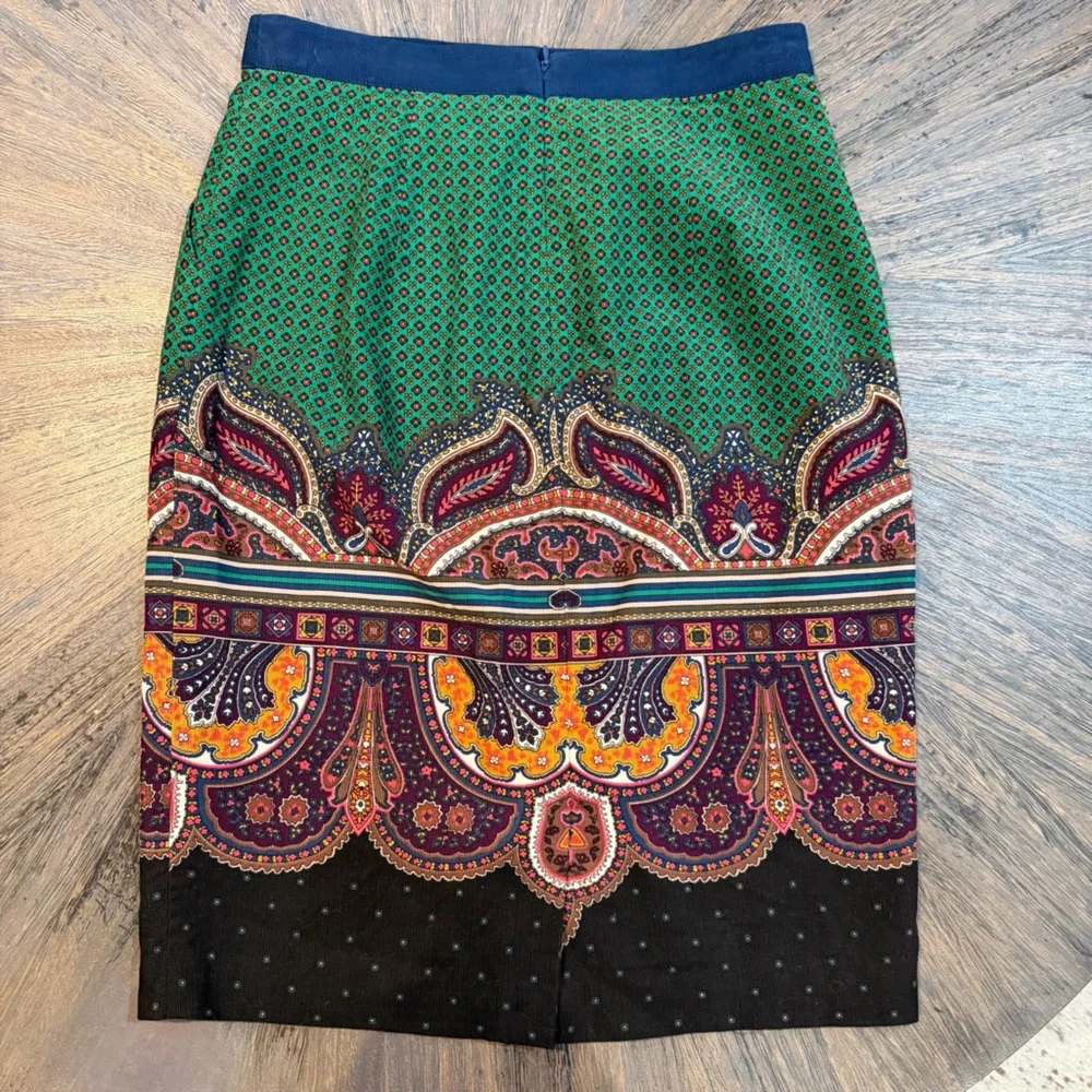 Anthropologie Edmé & Esyllte Corduroy Skirt | Lined | Boho Paisley |‎ Size 0